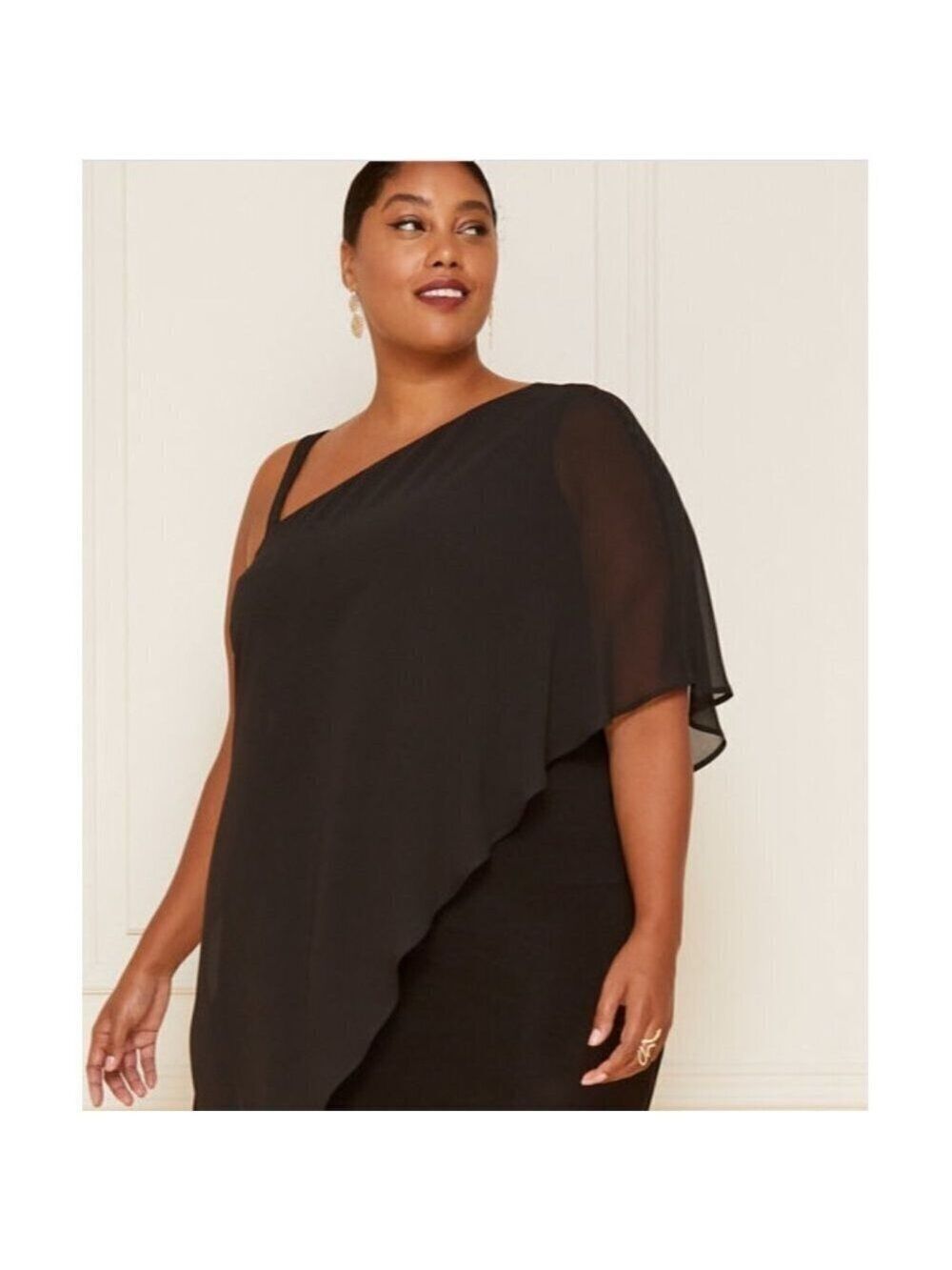 Women Le Chateau Knit and Chiffon One Shoulder Black Dress Size XXL - Picture 2 of 4